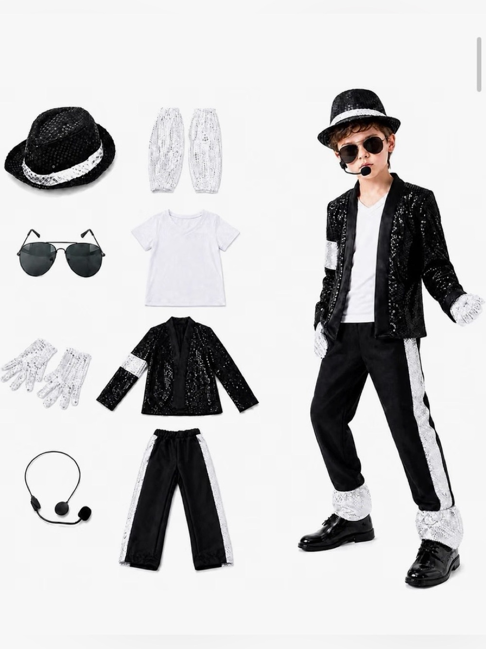 Halloween Kids Black & White Sequin Pop Star Costume Set Size XL NWT